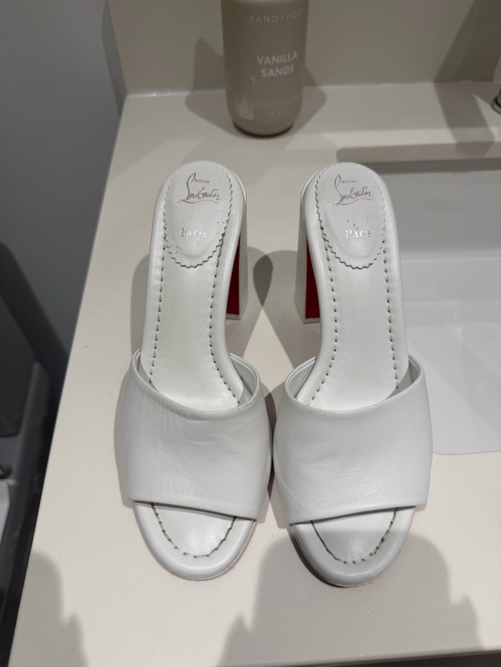 Christian Louboutin Shoes - Christian Louboutin White Leather Open-Toe Slide Heels